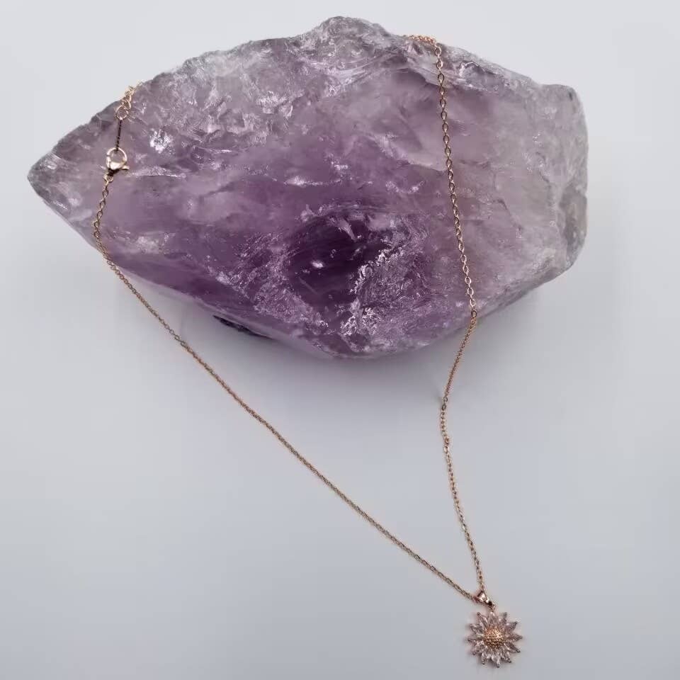 Rose Gold Crystal Sunflower Necklace