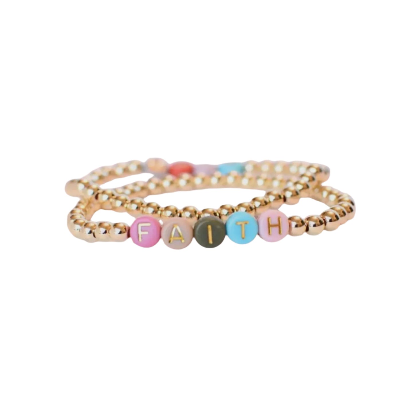 Gold beaded FAITH multi colored stretch scripture bracelet