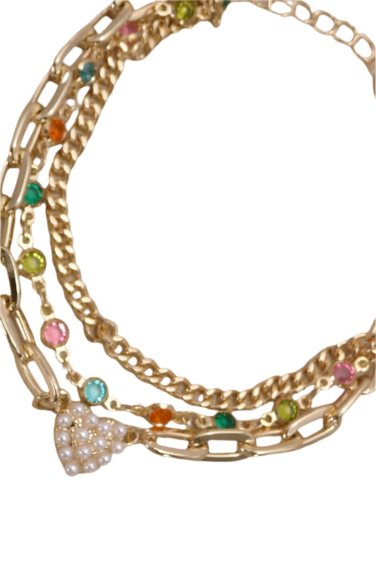 Pearl Heart Multi-Color Stone Multi-Layer Bracelet