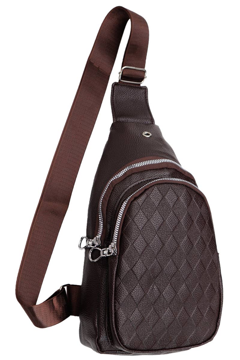 Diamond Embossed Pebble Faux Leather Sling Bag