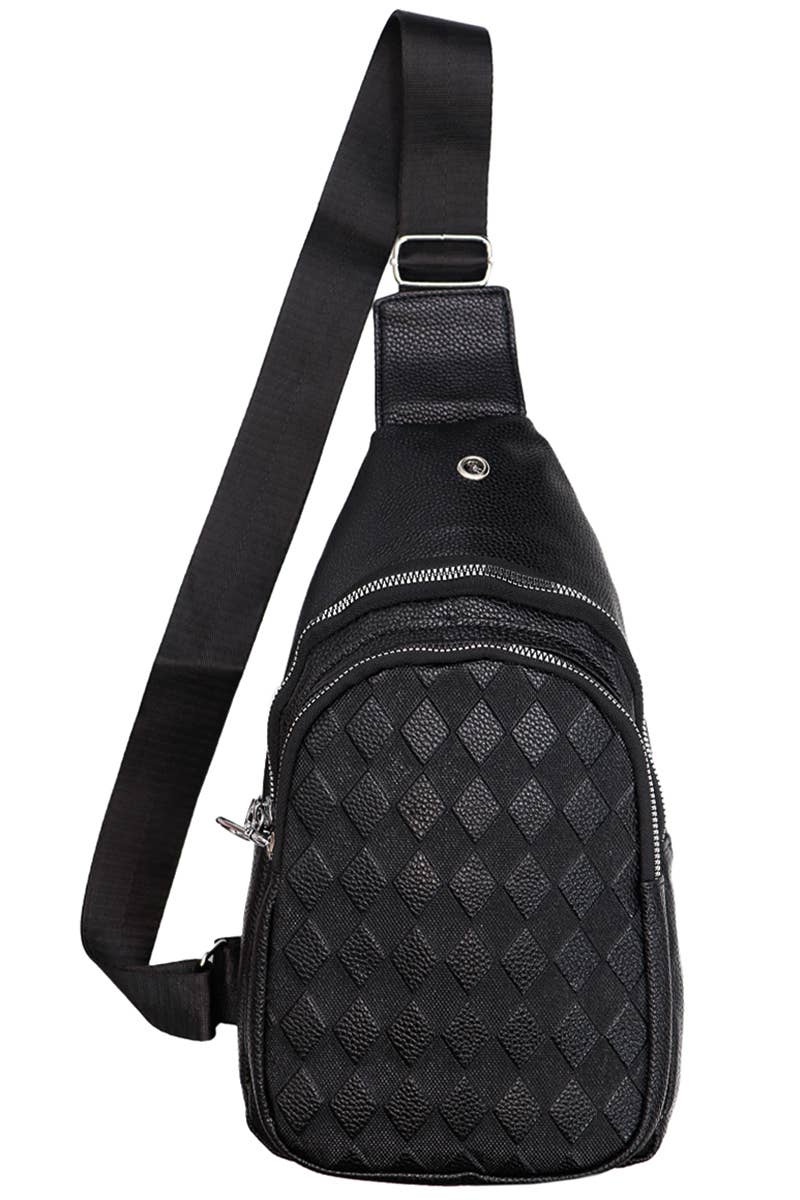 Diamond Embossed Pebble Faux Leather Sling Bag