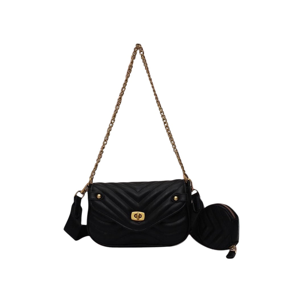 Small Faux Leather Shoulder Bag- Black