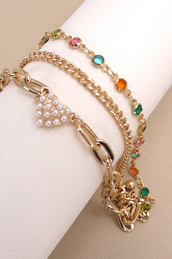 Pearl Heart Multi-Color Stone Multi-Layer Bracelet
