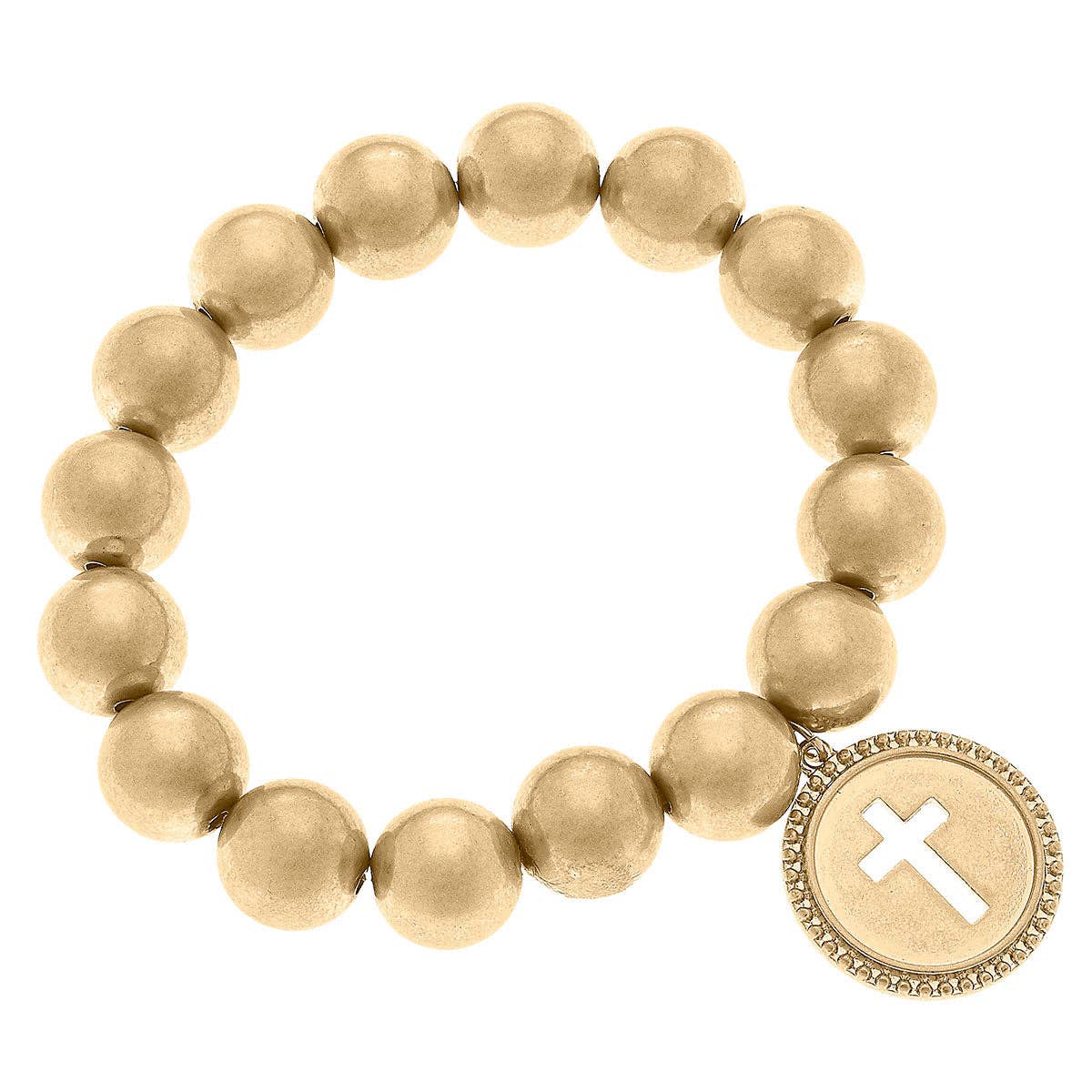 Coin Cross Stretch Bracelet in Worn Gold