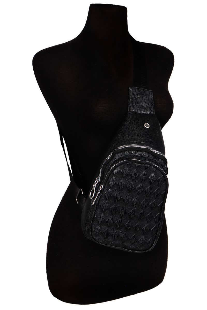Diamond Embossed Pebble Faux Leather Sling Bag
