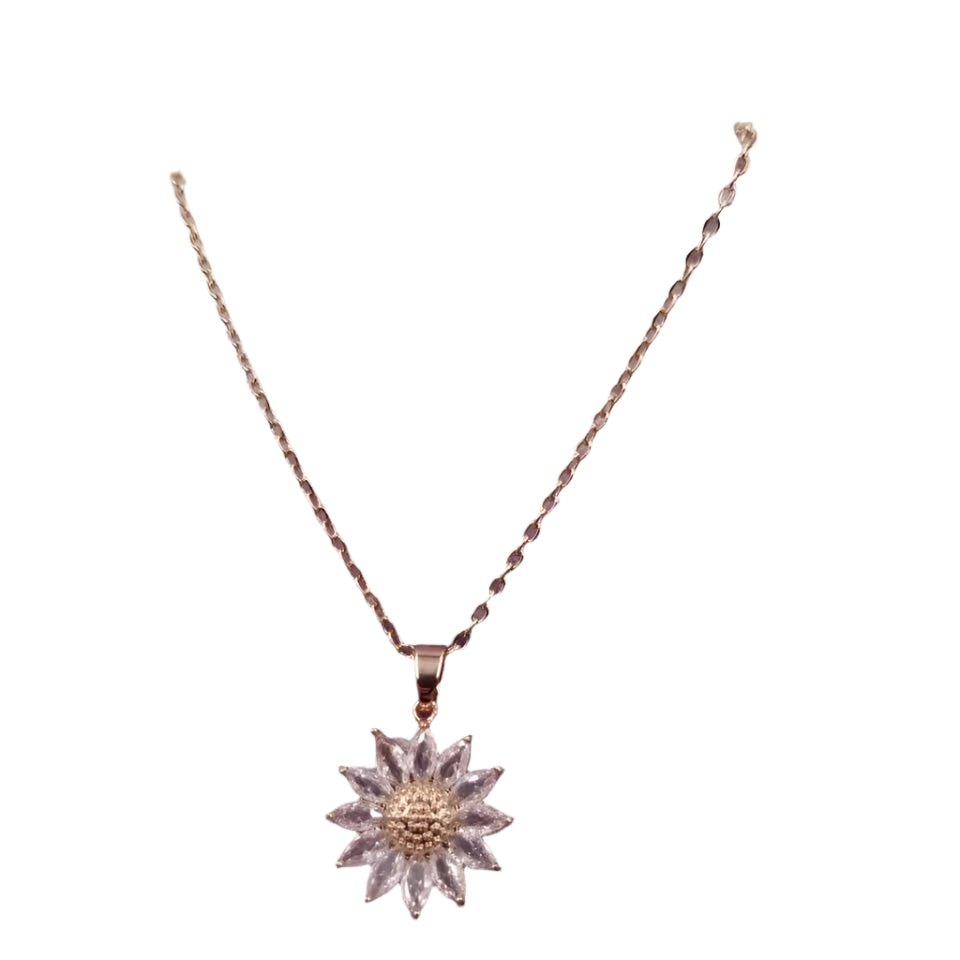Rose Gold Crystal Sunflower Necklace