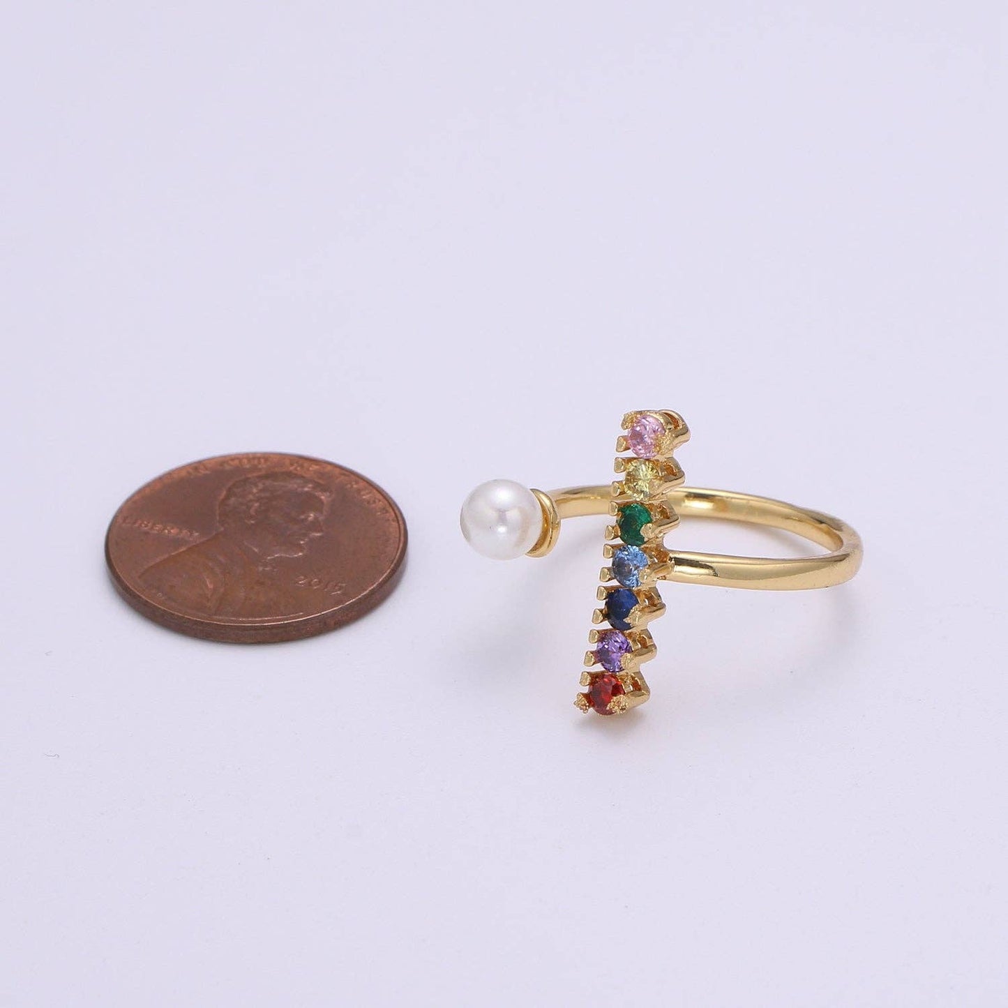 Rainbow Adjustable Ring With Pearl