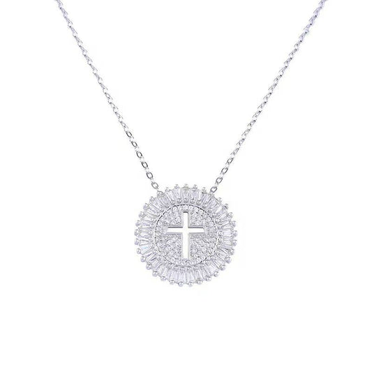 Round Cross Glam Necklace