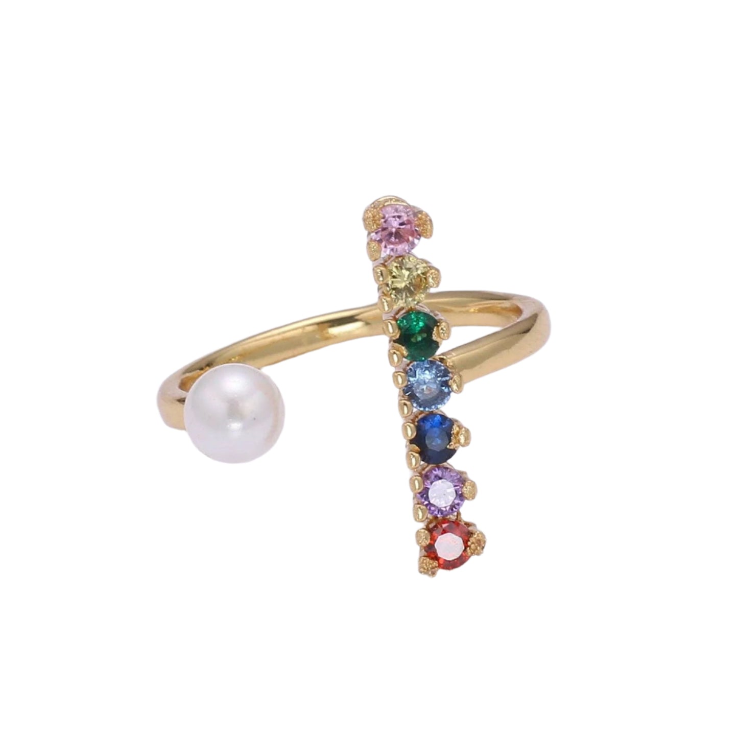 Rainbow Adjustable Ring With Pearl