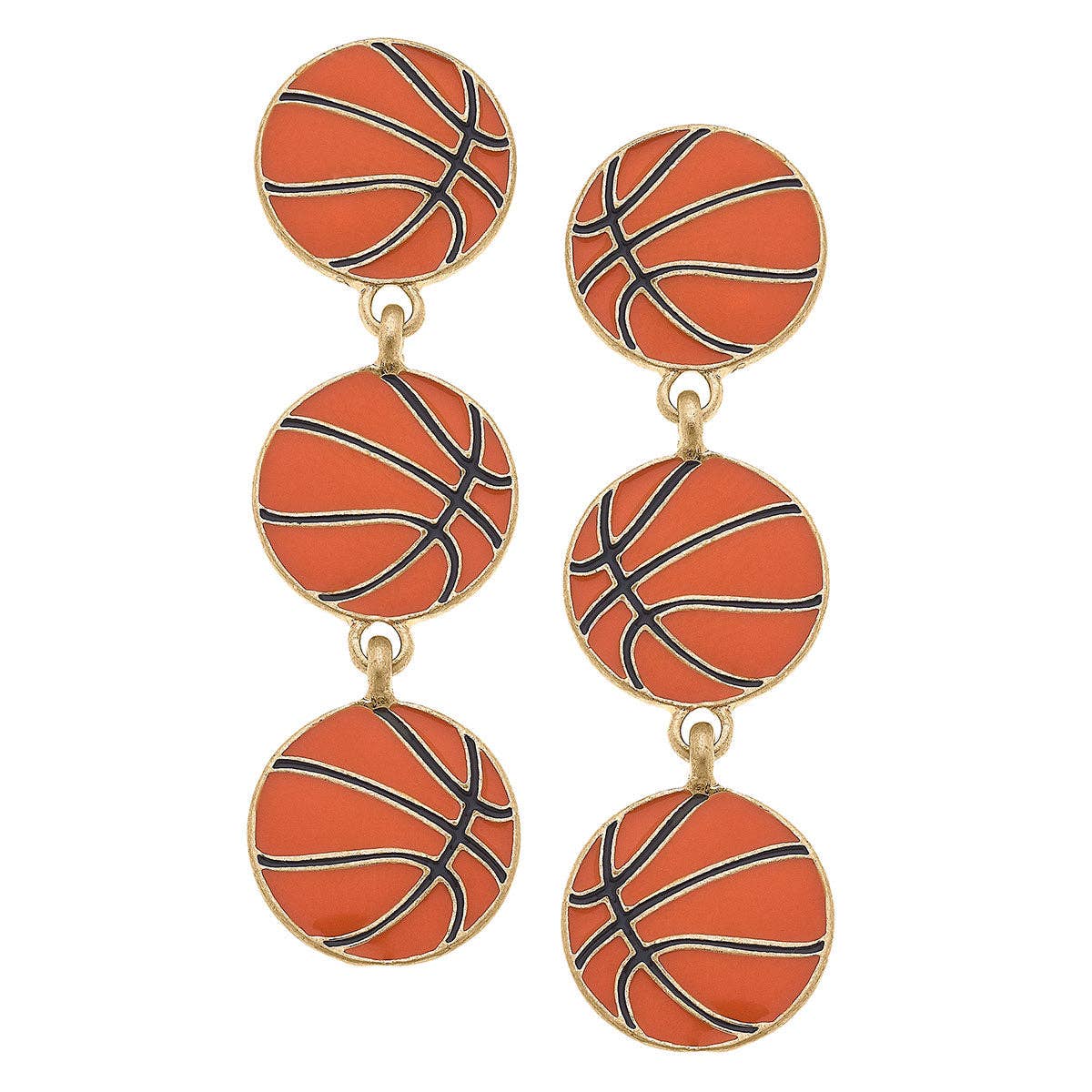 Basketball Triple Drop Enamel Earrings in Orange