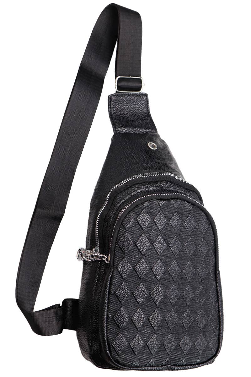 Diamond Embossed Pebble Faux Leather Sling Bag