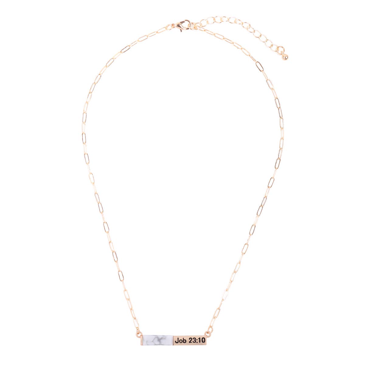 "Job 23:10" Half Natural Stone Half Metal Necklace: Matte Gold