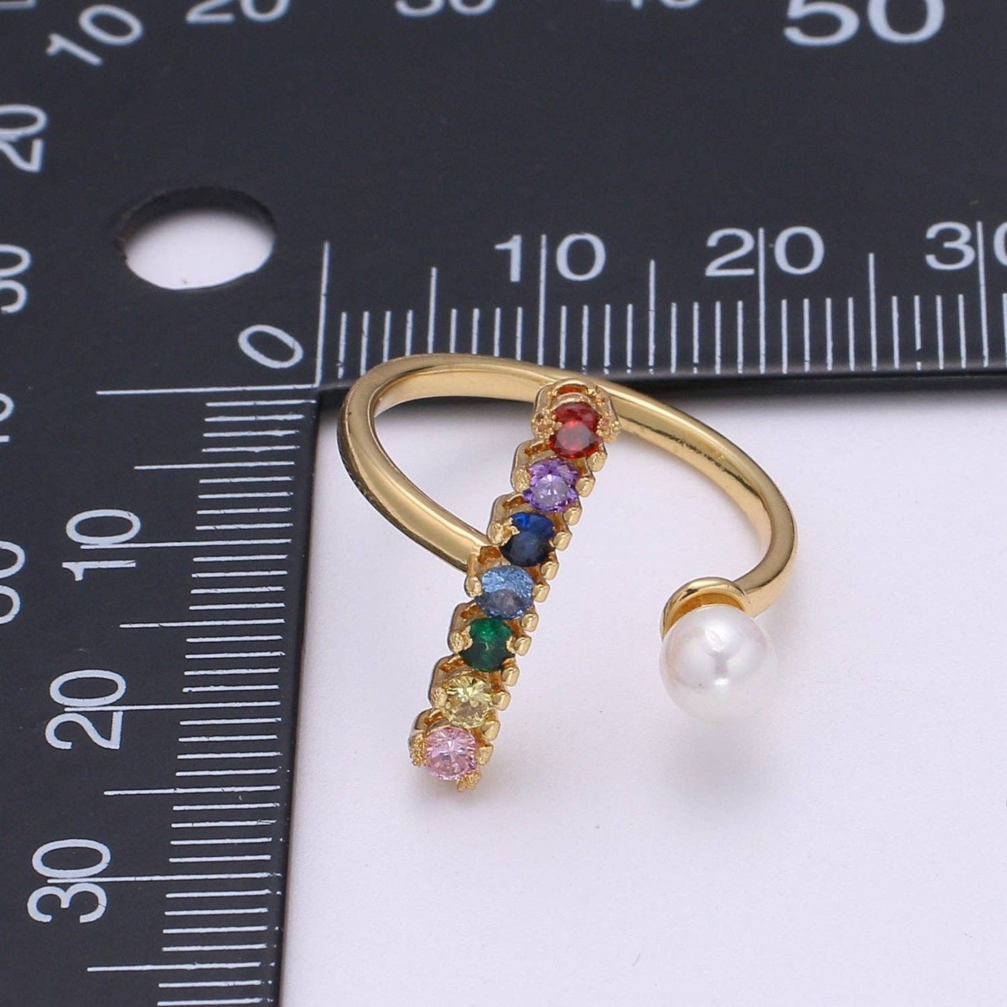 Rainbow Adjustable Ring With Pearl
