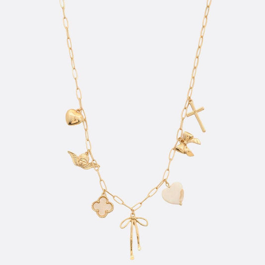 Bow Heart Charm Necklace