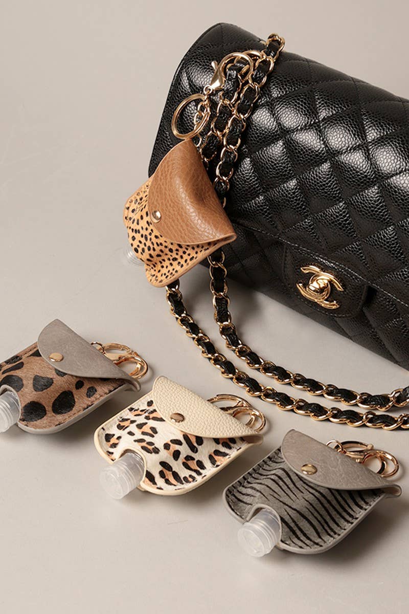 Genuine Leather Animal Sanitizer Keychain Holder