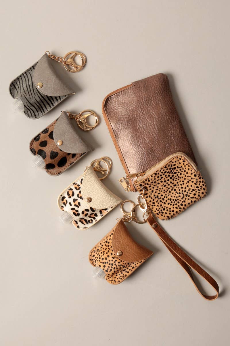Genuine Leather Animal Sanitizer Keychain Holder