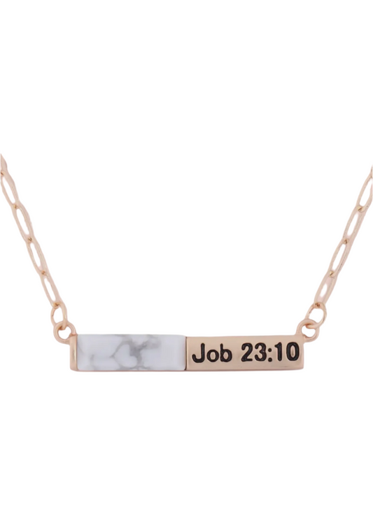 "Job 23:10" Half Natural Stone Half Metal Necklace: Matte Gold