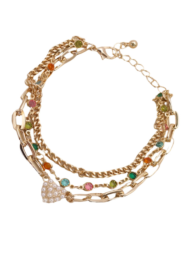 Pearl Heart Multi-Color Stone Multi-Layer Bracelet