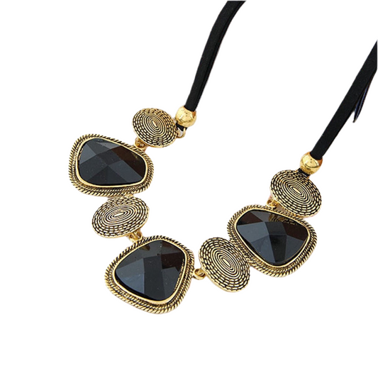 Black Crystal and Gold Necklace