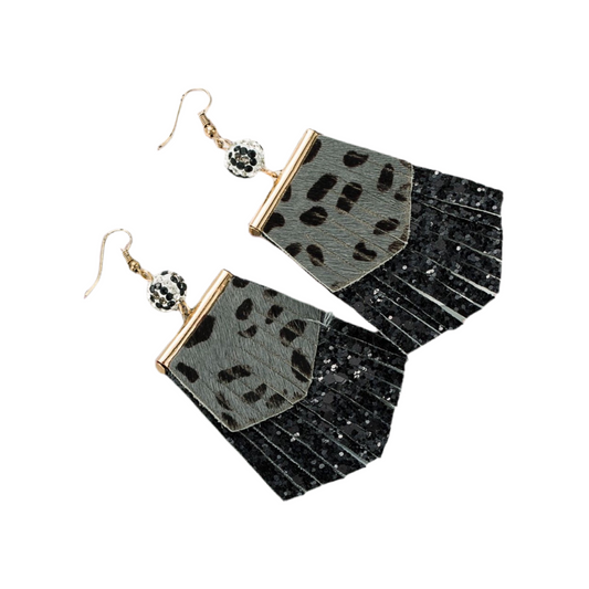 Black Leopard Glitter Earrings