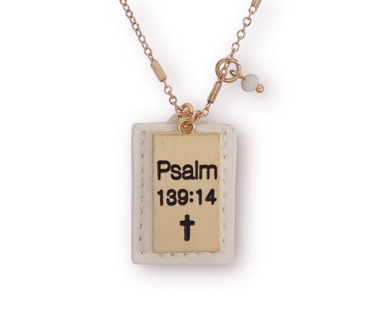 Ivory Psalm 139:14 Engraved Plate Pocket Necklace