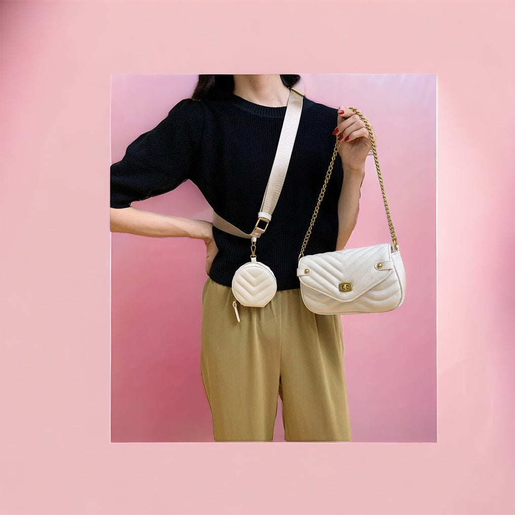 Small Faux Leather Shoulder Bag- White