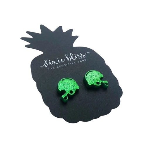 Green Glitter Helmet Earrings