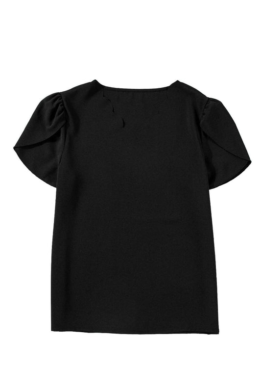 Small Scalloped V-Neck Petal Sleeve Top