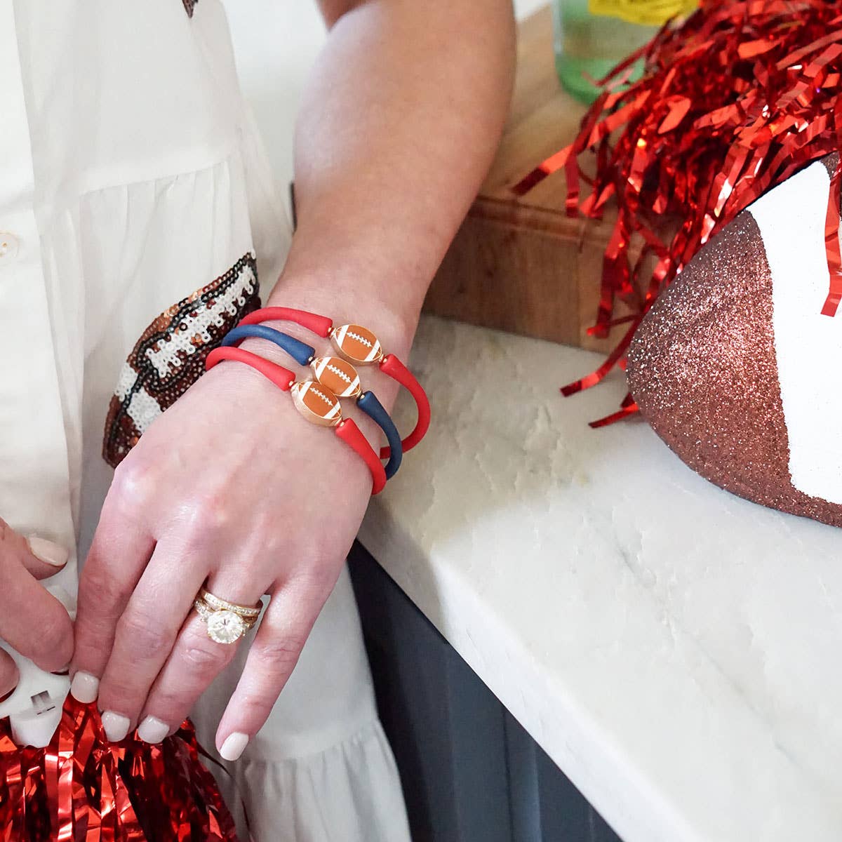 Enamel Football Silicone Bali Bracelet: Cantaloupe