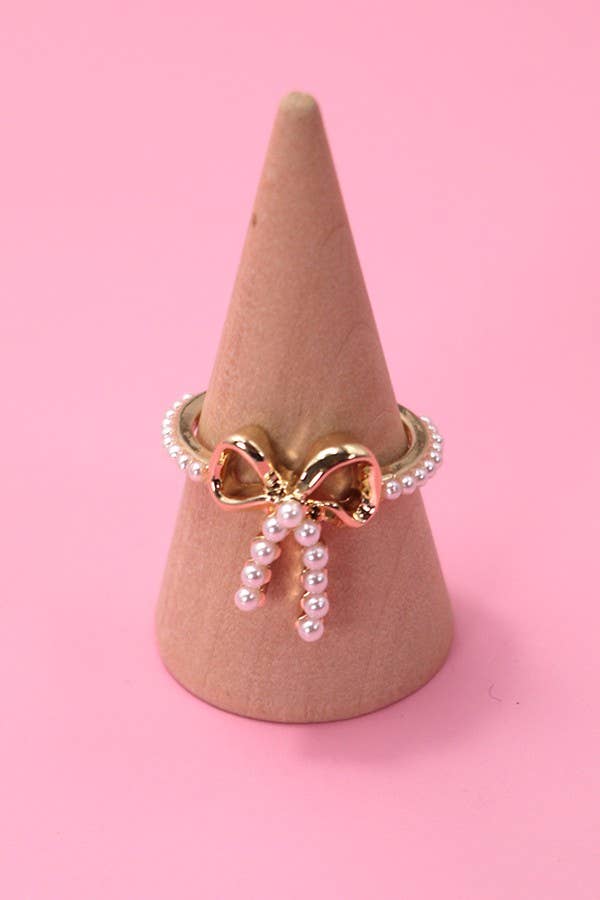 Gold Pearl Bow Ring Size 7