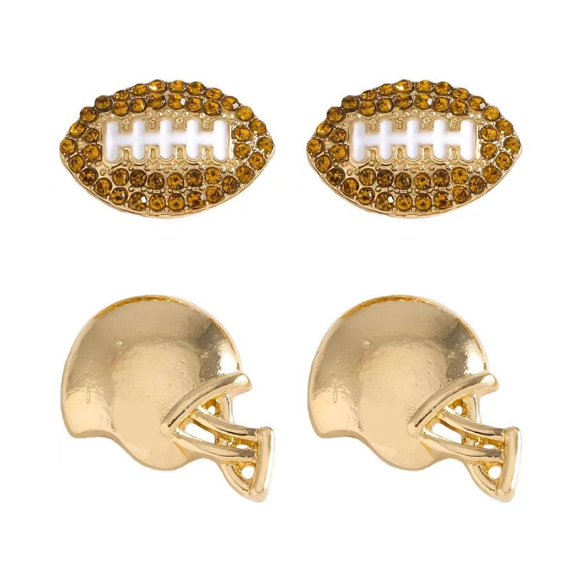 Pair of Jeweled Football and Helmet Earrings for Women