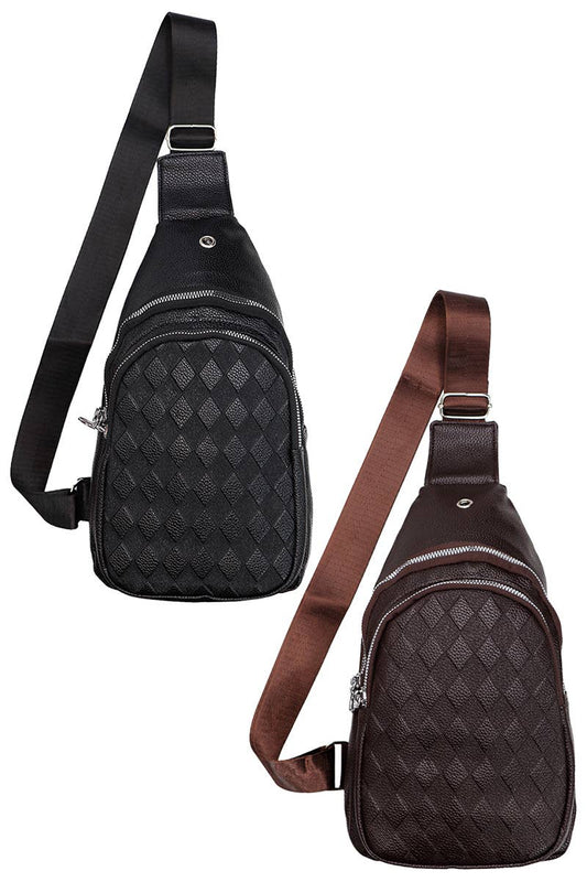 Diamond Embossed Pebble Faux Leather Sling Bag