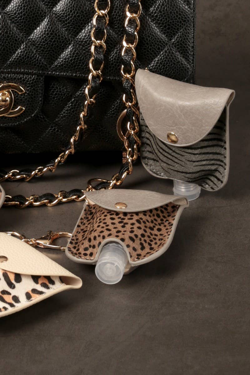 Genuine Leather Animal Sanitizer Keychain Holder